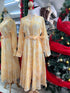 Elegant European Style Floral Stand Collar Long Sleeve Maxi Dress